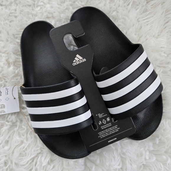Adidas Adilette Slides. Size 8. Black White. New.3M - Picture 2 of 5